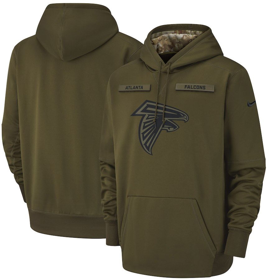 Men's Atlanta Falcons Olive Salute to Service Sideline Therma Performance Pullover 2018 NFL Hoodie